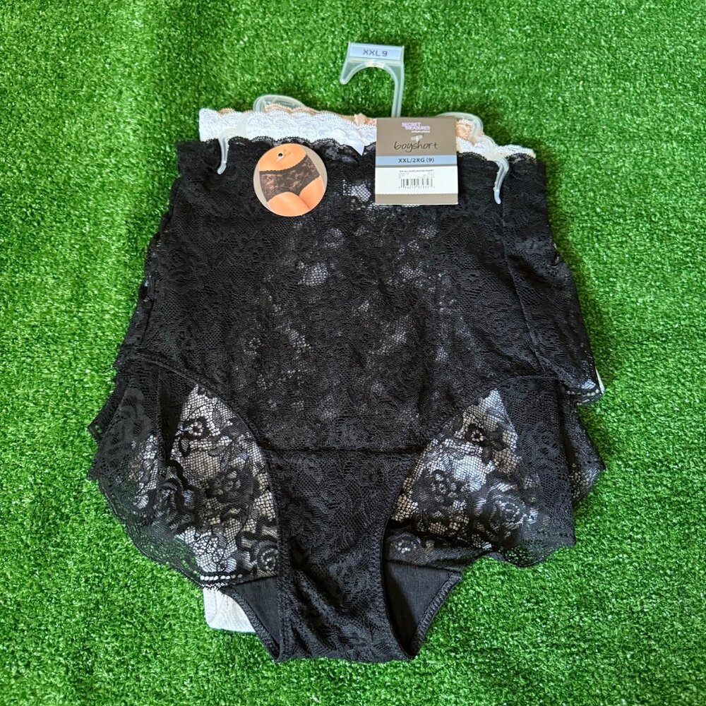 Secret Treasures 3 Pack All Over Laces Black Boyshorts Panties Plus Size 3XL NEW
